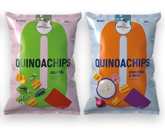 Premium Snacks Nordic: Gårdschips storsatsar med Quinoachips i ny design framtaget i samarbete med den strategiska designbyrån Super Tuesday